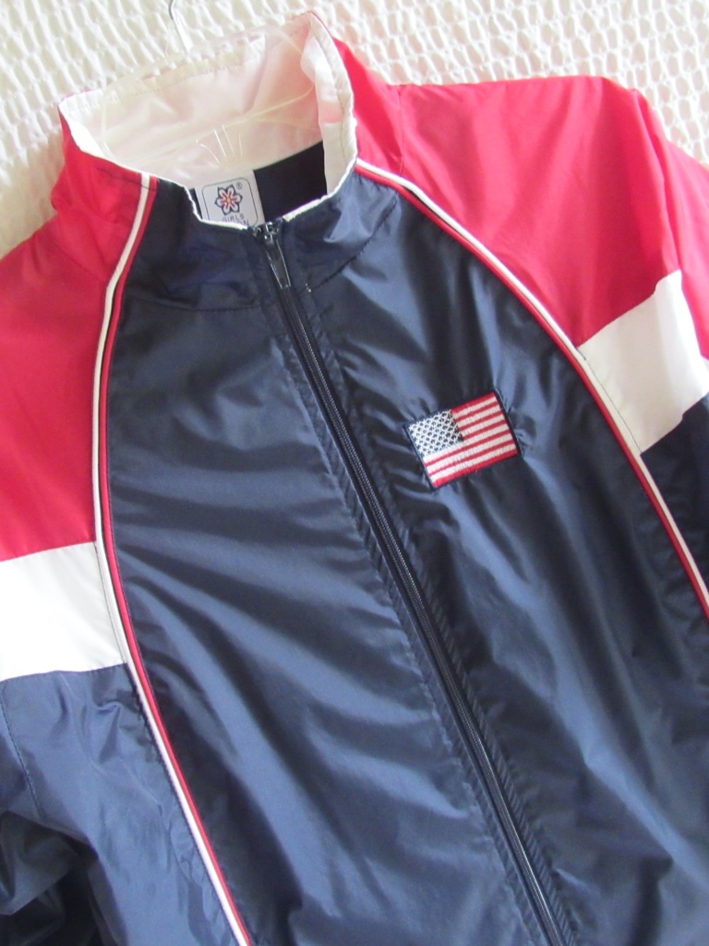 Team USA Windbreaker Track Jacket 14 Girls Large American Flag Red White Blue L